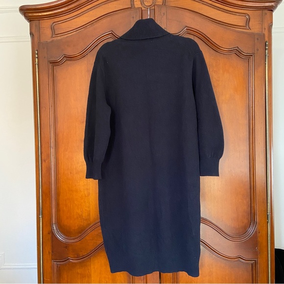 Uniqlo 100% Wool Navy Turtleneck Balloon Sleeve Midi Sweater Dress - Picture 8 of 9